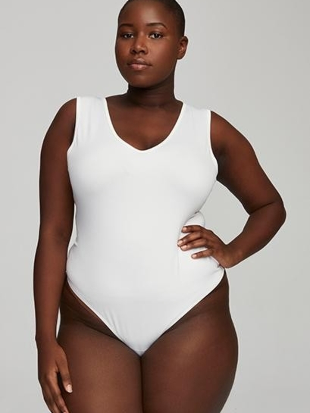 Marsté White V-Neck Sleeveless Bodysuit